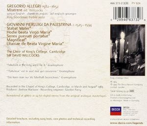 Allegri, G. & Palestrina, G. - Miserere & Stabat Mater [ CD ]